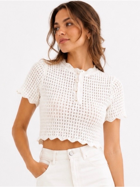 Sandro Tops - NWT SANDRO White Pearl Crochet Open Knit Short Sleeve Crop Top Size 2